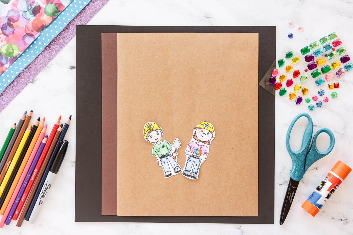 Printable miner characters for a gem mining craft