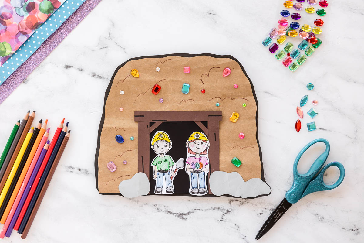 Paper cave craft decorated with colorful gems