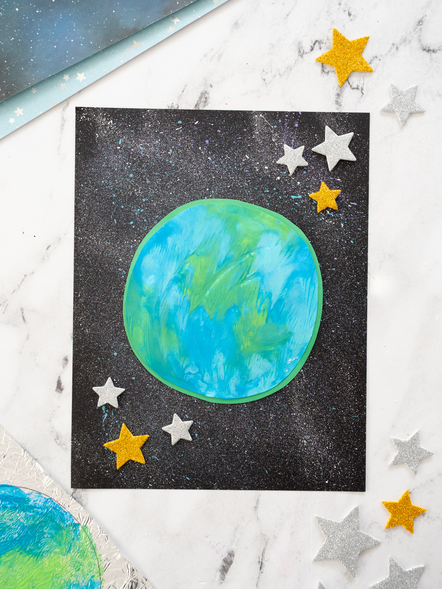Earth Day foil painting craft for kids