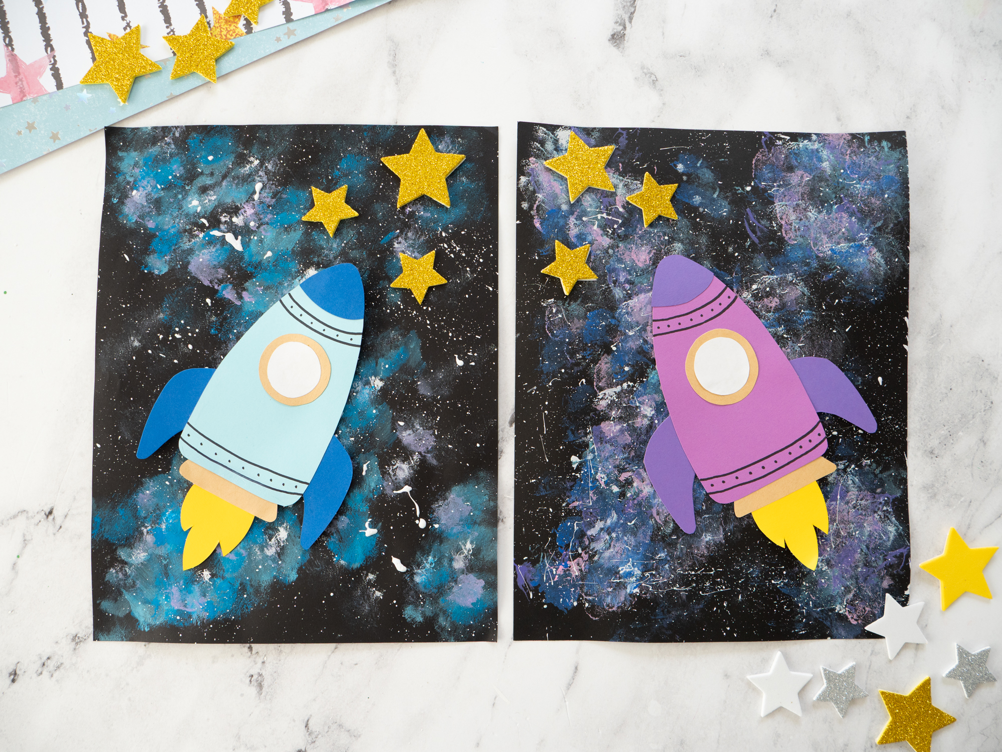 simple rocket craft for kids with cut and paste pieces