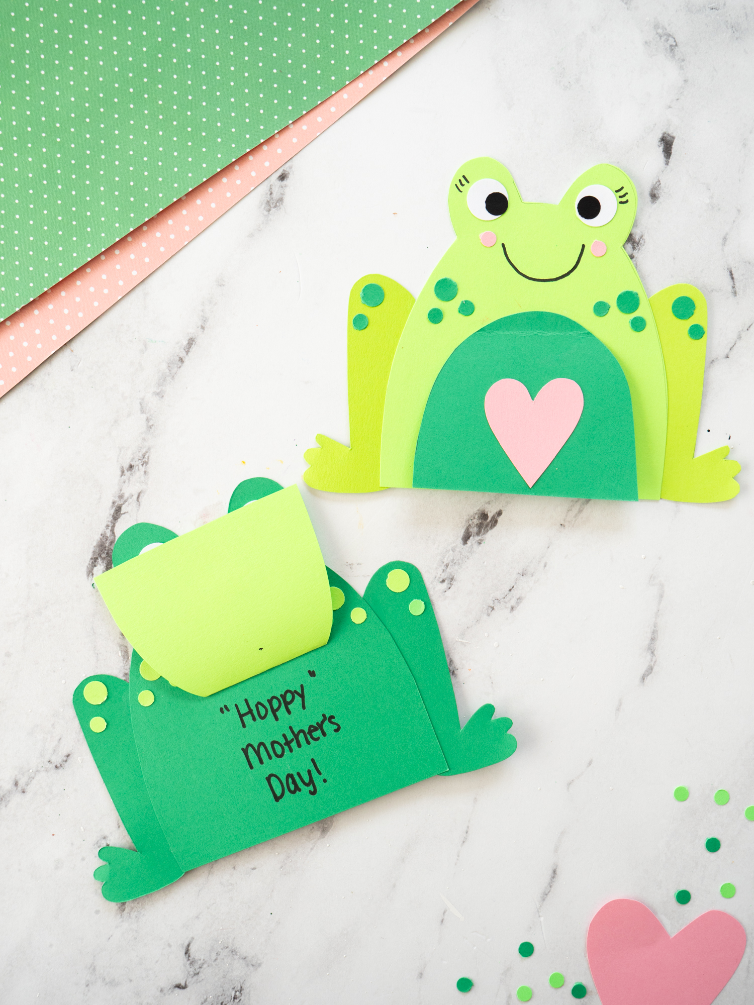 Mother&rsquo;s Day frog craft card for kids with opening belly and &ldquo;Hoppy Mother&rsquo;s Day&rdquo; message