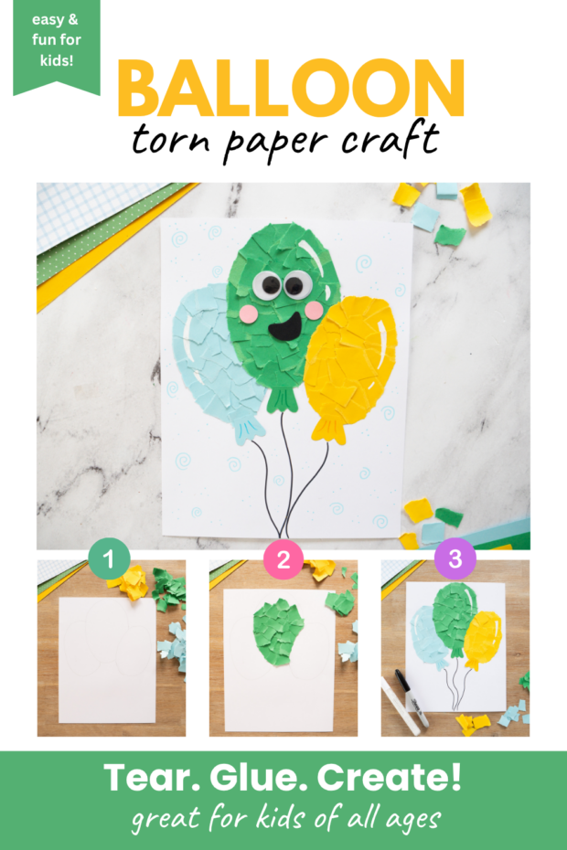 Make this colorful torn paper balloon craft for kids using simple supplies! A fun balloon craft that helps practice fine motor skills and creativity.