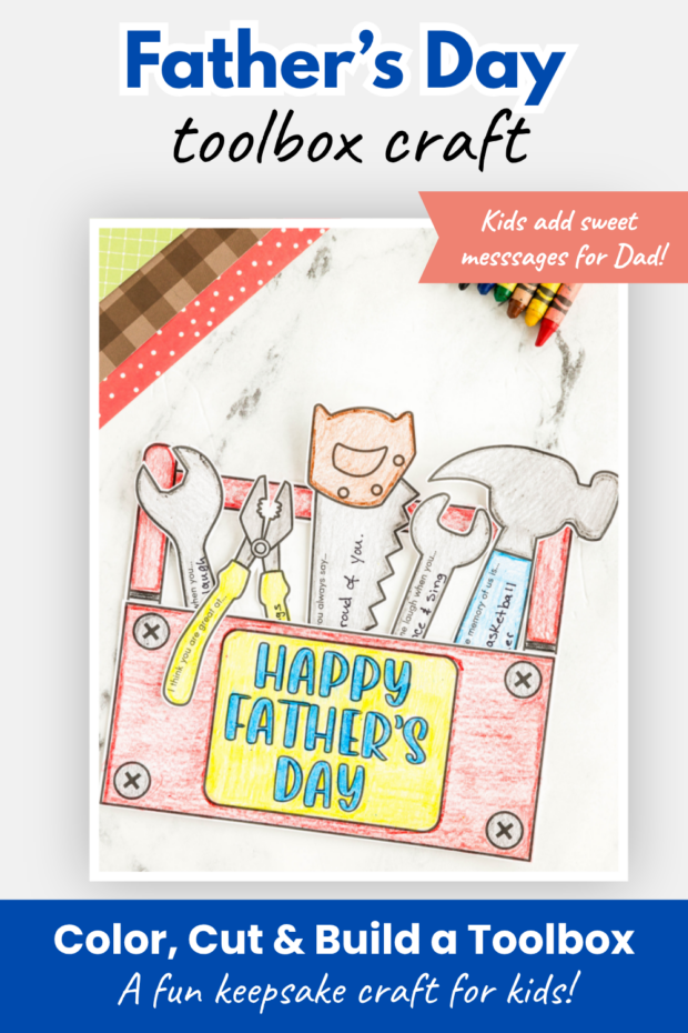 Printable Father’s Day tool craft for kids! Make a fun handmade toolbox keepsake for Dad with this easy printable activity.