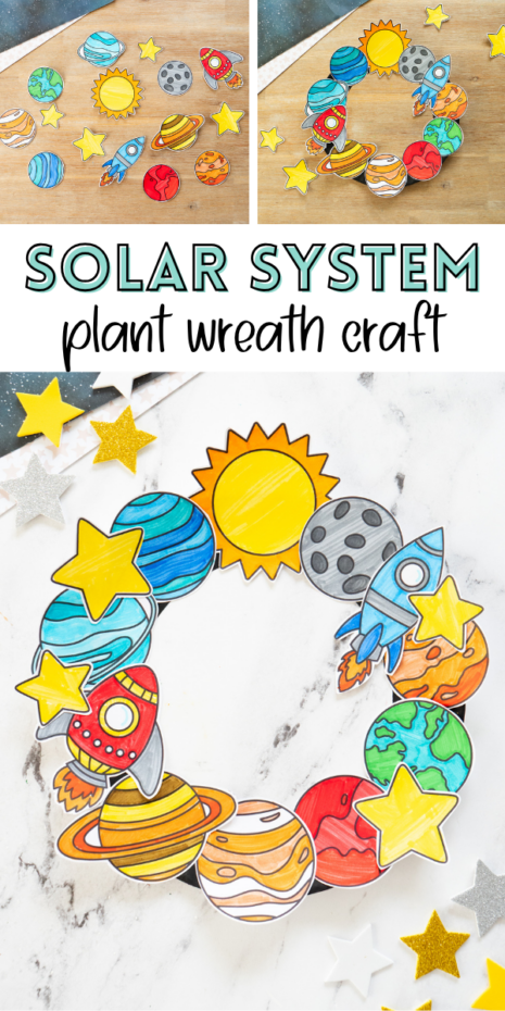 Create a fun Solar System Craft with this free printable Planet Wreath! Kids will color, cut, and learn the order of the planets through hands-on play.